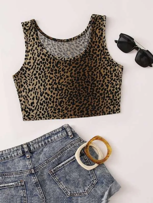 Leopard Print Crop Tank Top modal blend tank