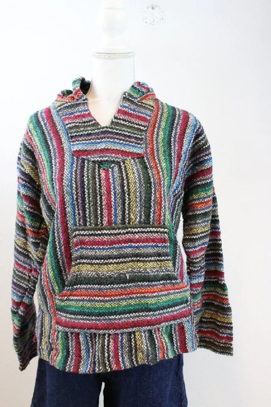 Vintage Striped Hoodie (M) Hoodie with Drawcord Adjustable Secure