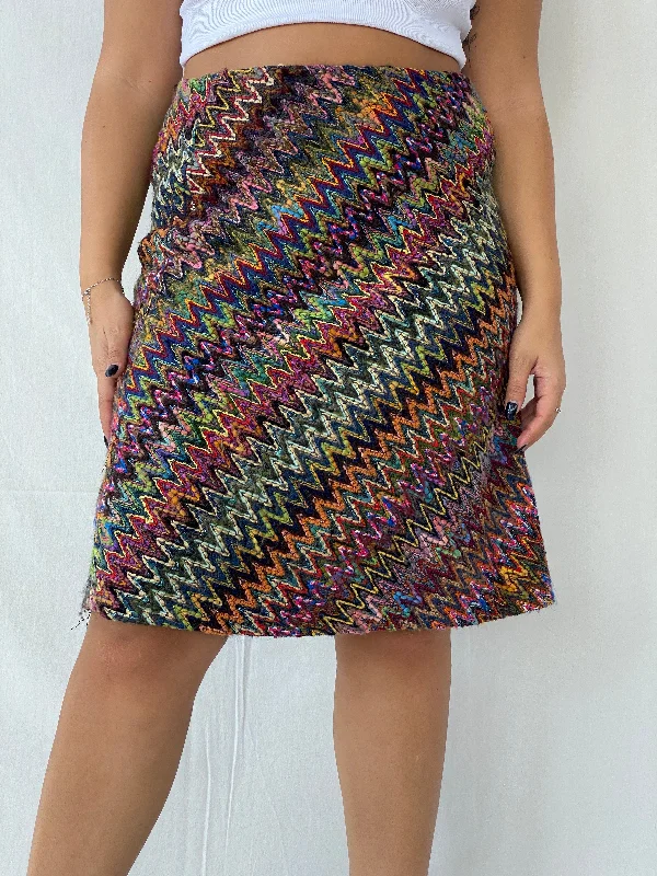 Vintage BLUMA Tweed ZigZag Multicolored Midi Skirt - M floral skirt print