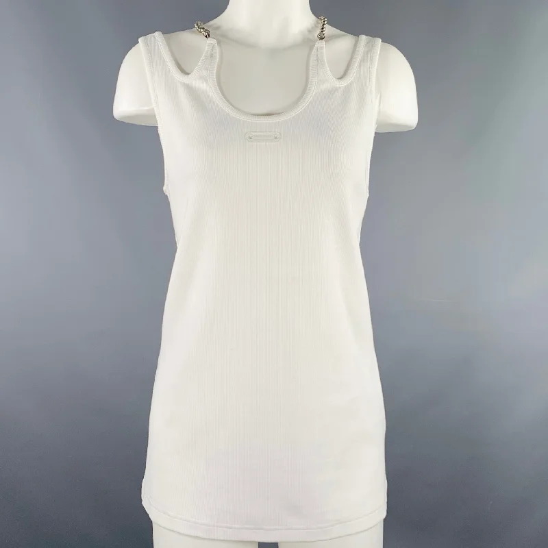 PRIVATE POLICY Size L Ball Chain White Cotton Blend Ribbed Tank Casual Top trendy tank top PRIVATE POLICY Size L Ball Chain White Cotton Blend Ribbed Tank Casual Top trendy tank top
