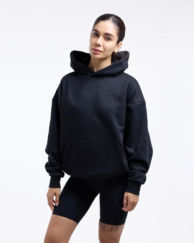 Strike Oversized Hoodie - Black Hoodie with Hem Drawcord Adjustable Customizable