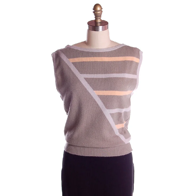 Vintage Pringle Taupe Cashmere Patterned Sweater Vest Eu 38/97 1950s Polka Dot Checkered Tartan Vintage Pringle Taupe Cashmere Patterned Sweater Vest Eu 38/97 1950s Polka Dot Checkered Tartan