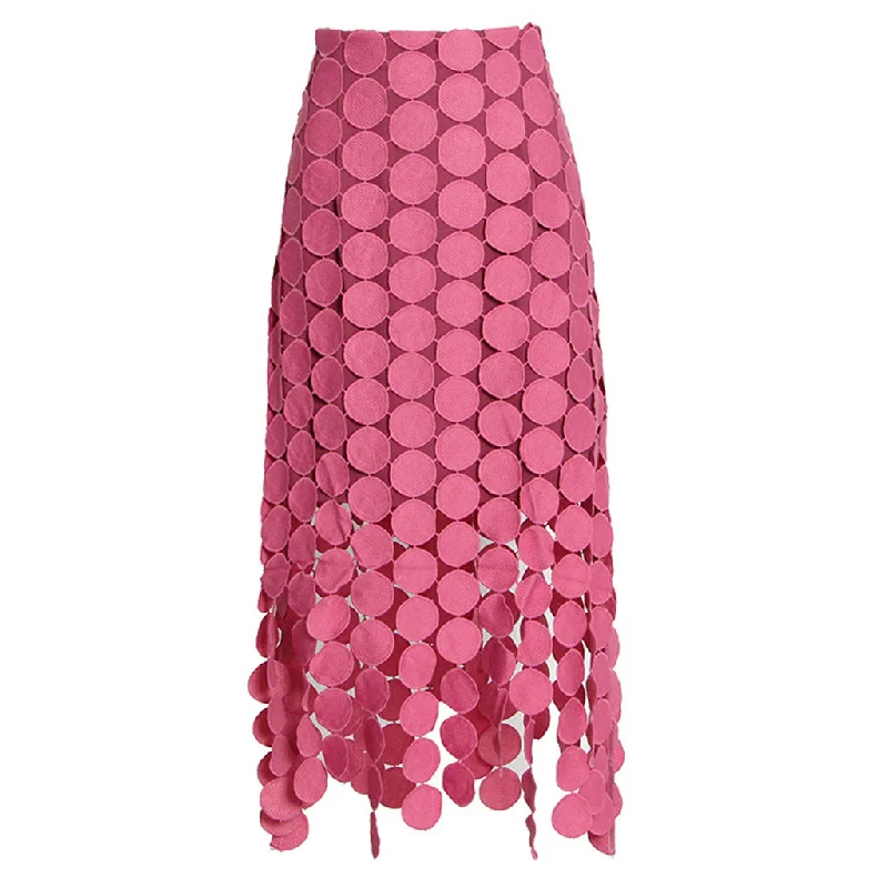 French Style High Waist Laser Cut Circle Fringe Asymmetrical Layered Midi Skirt summer skirt style