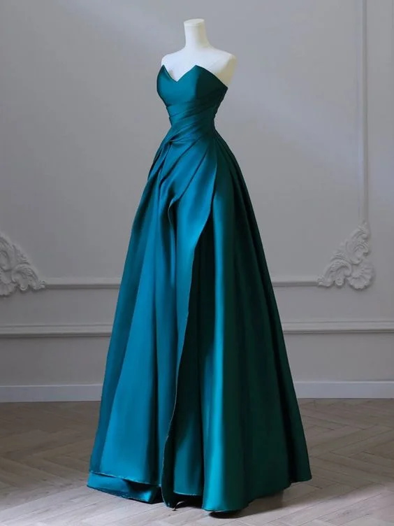 A-Line Strapless Satin Peacock Blue Long Prom Dress, Simple Peacock Blue Evening Dress cg25016 A-Line Strapless Satin Peacock Blue Long Prom Dress, Simple Peacock Blue Evening Dress cg25016