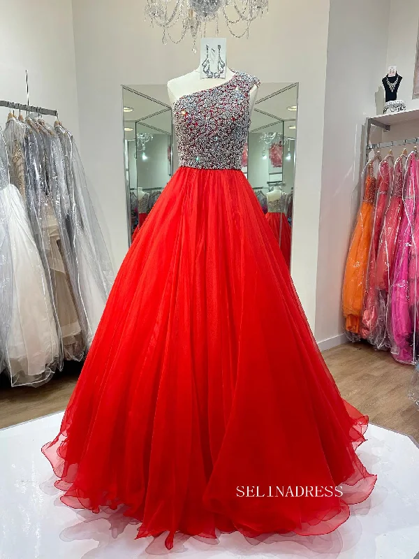 A-line One Shoulder Beaded Long Prom Dress Evening Dress SEW1127