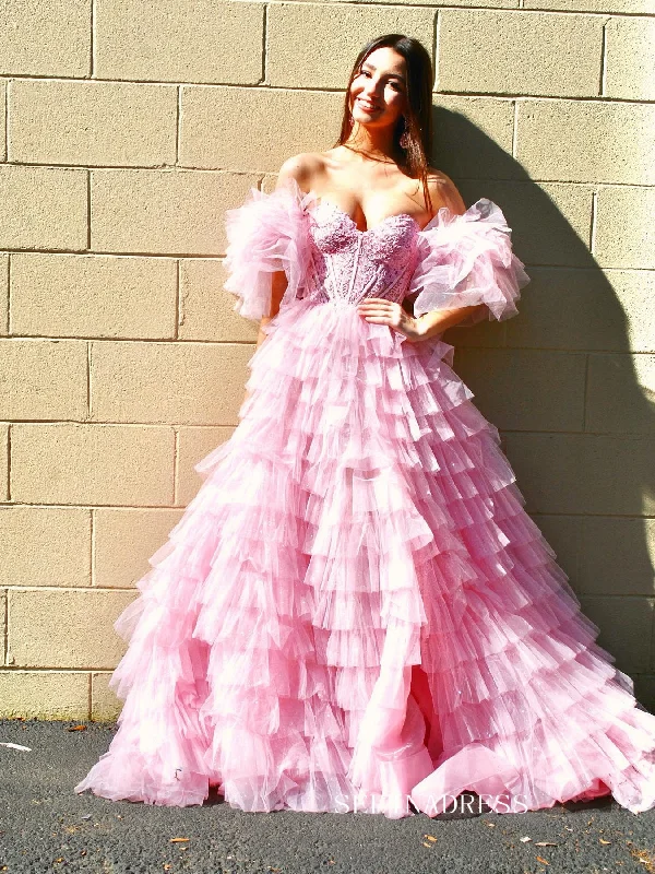 A-line Off-the-shoulder Ruched Pink Princess Dress Long Evening Dress SEW1161