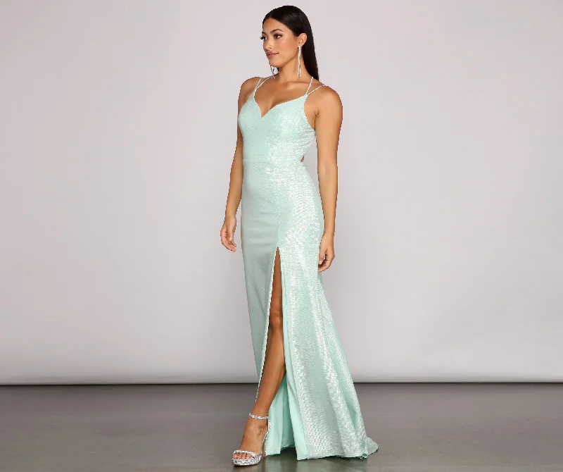 Nani Formal High Charming Slit Lurex Dress