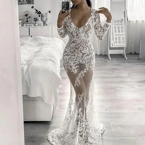 V-Neck Sexy Lace Prom Dress C827