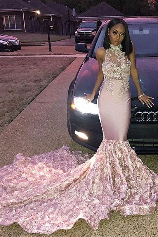 Black Girl Prom Dresses High Neck Shimmy Beading Prom Dress           cg23411