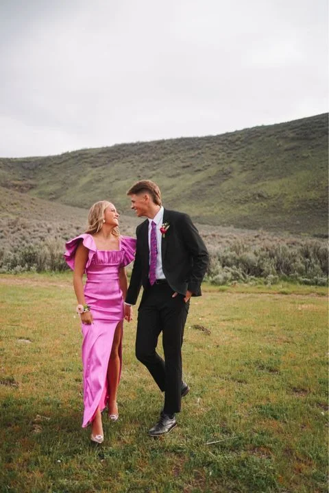 Modest Square Neckline Pink Long Prom Dresses     cg24897