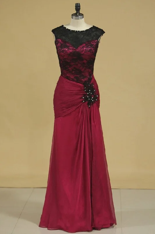 2024 A Line Floor Length Evening Dresses Scoop Chiffon & P56QAMMY