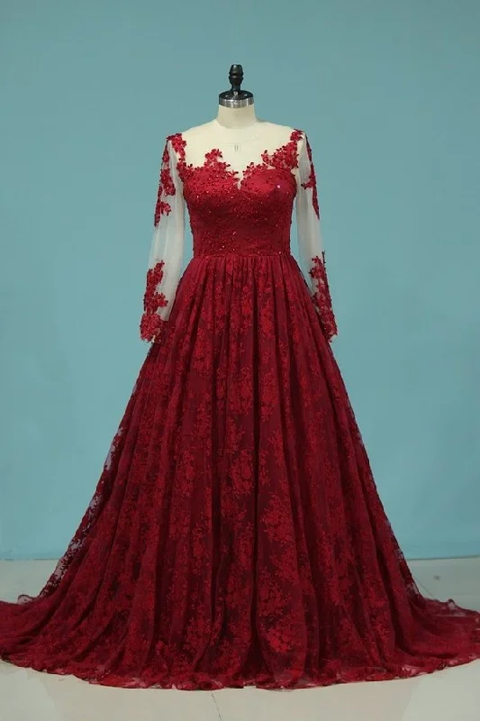 2024 Evening Dress A Line Prom Dresses Scoop Court Train Lace P955GS6T