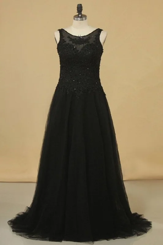 2024 Evening Dresses Bateau Floor Length Tulle With Applique And PSN2LKJM