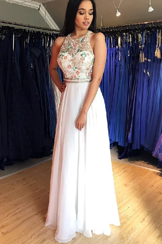 Unique A Line Colorful Beads Chiffon White Formal Dresses, Prom Evening Dresses STI15539 Unique A Line Colorful Beads Chiffon White Formal Dresses, Prom Evening Dresses STI15539
