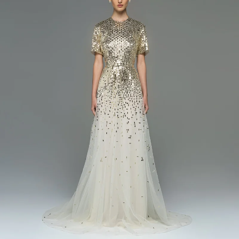 Woven Embroidery Beaded Tulle Dress
