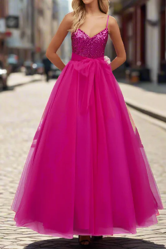 V-Neck Spaghetti Straps Empire Two Tone Prom Dress