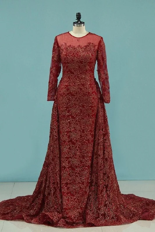 2024 Bling Bling Evening Dresses Burgundy Mermaid Scoop Sweep/Brush PLDZJD8T