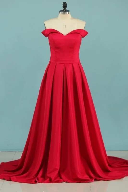 2024 A Line New Arrival Off The Shoulder Elastic Satin Evening Dresses PCA8GNHF