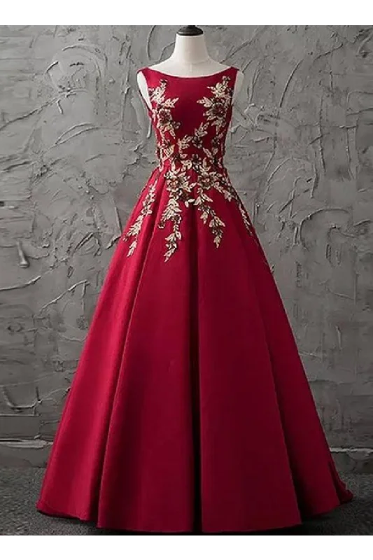 A-Line Bateau Floor-Length Sleeveless Satin Prom Dress/Evening Dress STIPJQ7ECFK