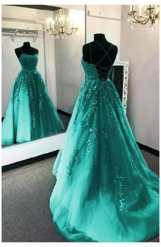 elegant tulle and lace prom dress with appliques C985