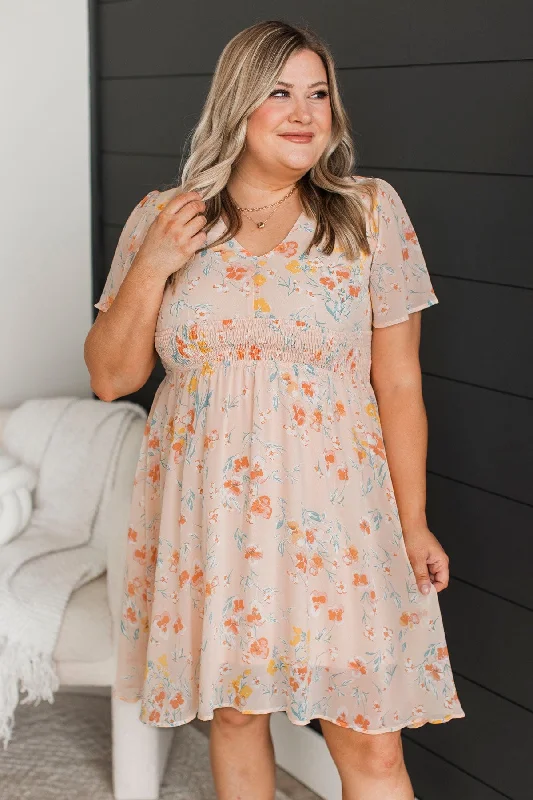 Stunning For You Floral Dress- Light Blush