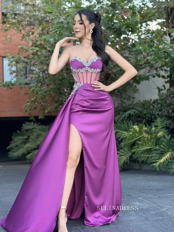 Sweetheart Beaded Cheap Long Prom Dress With Slit SEW12013