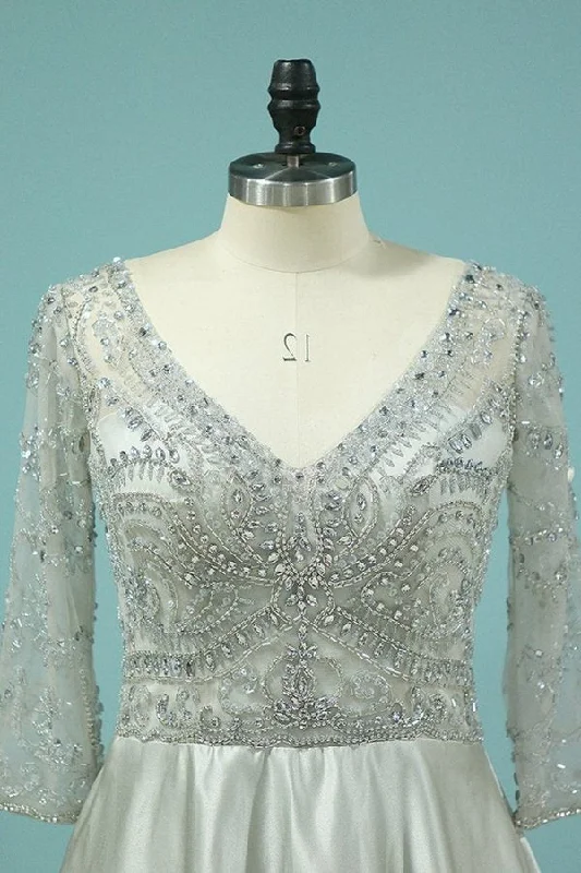 2024 Evening Dresses A Line V Neck 3/4 Length Sleeves With PRST2376