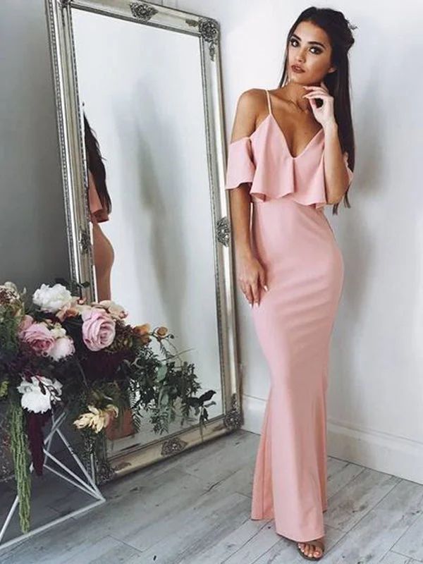 Pretty Pink Spaghetti Strap Off the Shoulder Mermaid Long Evening Prom Dresses, SW0073 Pretty Pink Spaghetti Strap Off the Shoulder Mermaid Long Evening Prom Dresses, SW0073