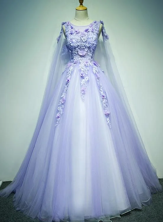 Light Purple Charming Tulle Sweet 16 Gown with Lace, Flowers Formal Prom Dress         cg22761
