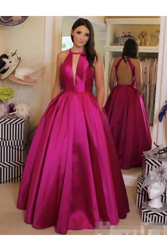 Sexy Plunging V Neckline Satin Ball Gown Evening Dress Backless Prom STIPKGFD3CE