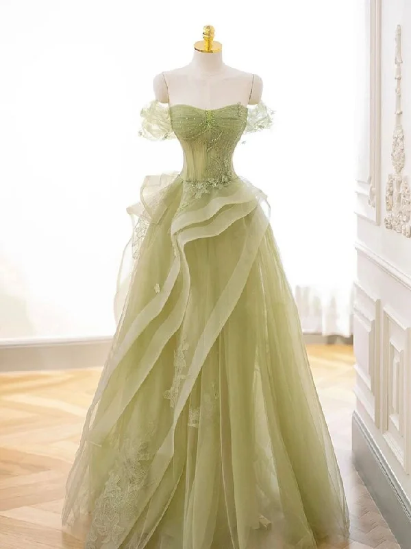 A-Line Off Shoulder Tulle Lace Green Long Prom Dress, Green Long Graduation Dress cg25025 A-Line Off Shoulder Tulle Lace Green Long Prom Dress, Green Long Graduation Dress cg25025