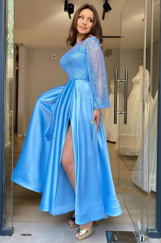Scoop Long Sleeves Empire A-Line Party Prom Dress