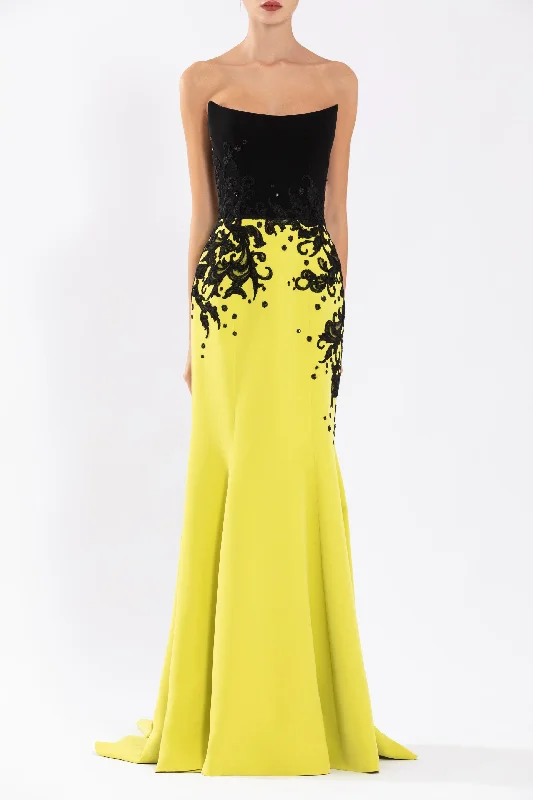 Crepe mermaid dress with embroidery