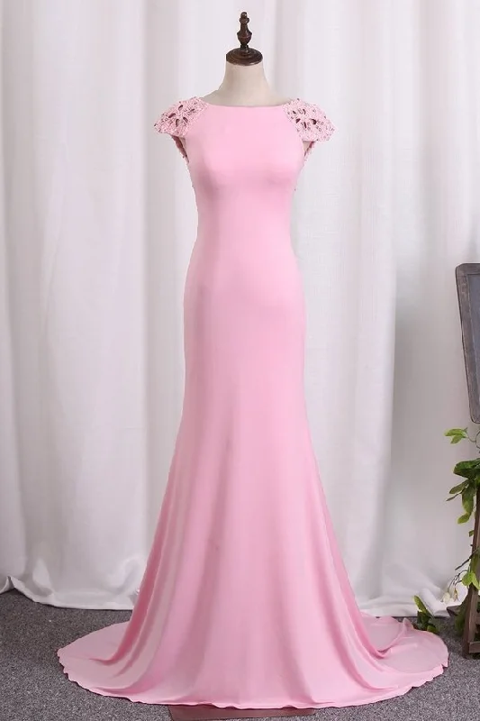 2024 Evening Dresses Mermaid Spandex Scoop Cap Sleeves PRXN6856
