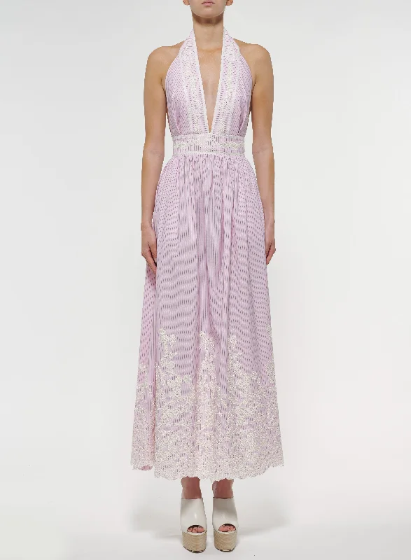 Embroidered Pinstripe Dress
