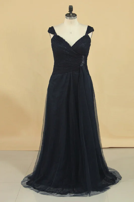 2024 A Line Evening Dresses Off The Shoulder Tulle With Beads And P4L3Y3N2