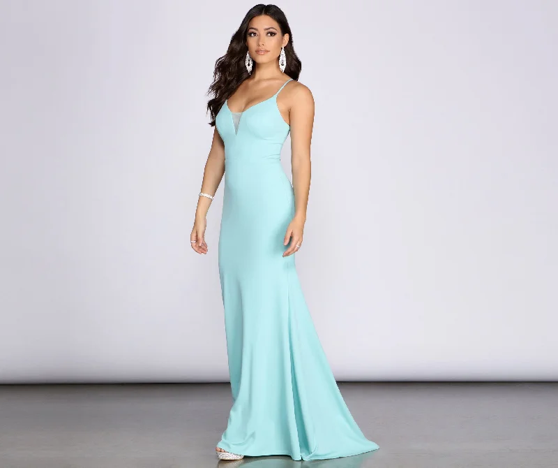 Nevaeh Formal Stylish Lattice Mesh Dress