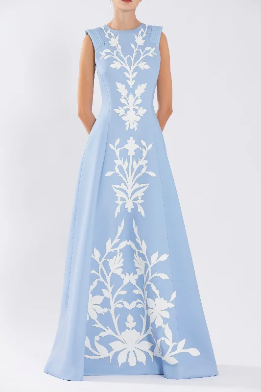 Neoprene dress with matching embroidery