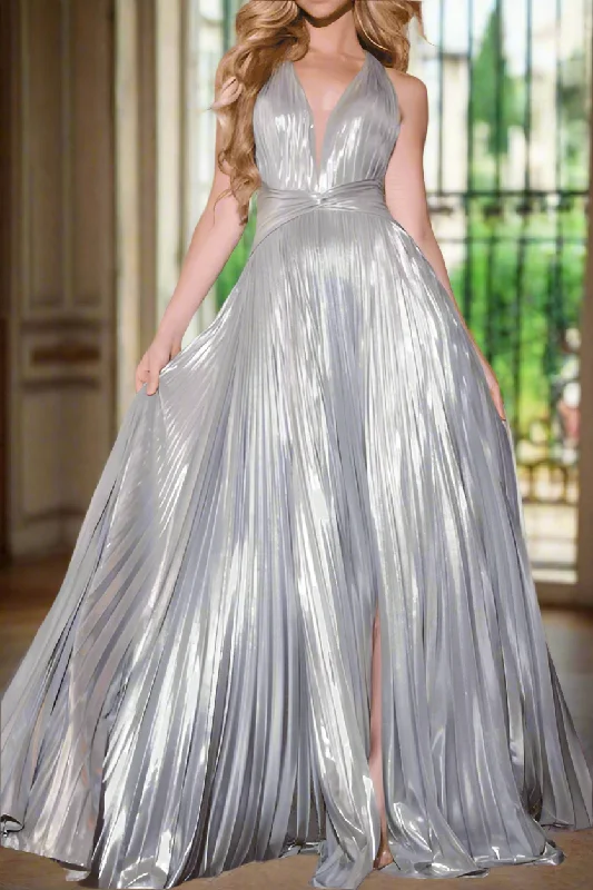 Satin A-Line V-Neck Sleeveless Empire Party Prom Dress