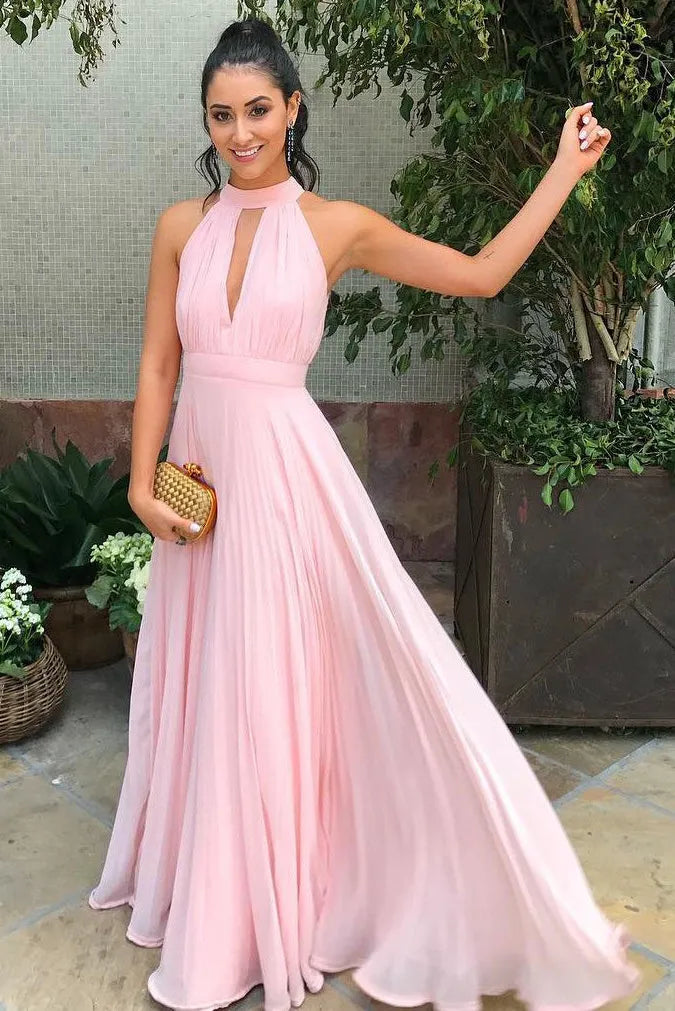 High Neck Sleeveless Chiffon A-Line Party Prom Dress