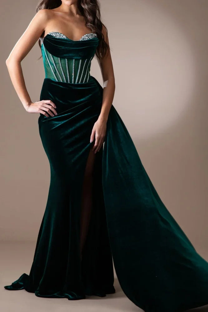 Sweetheart Strapless Sheer Empire Beaded Long Prom Dress
