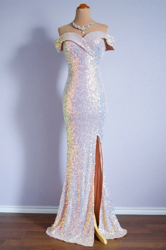 Ivory Mermaid Portrait Sparkly Long Formal Dress