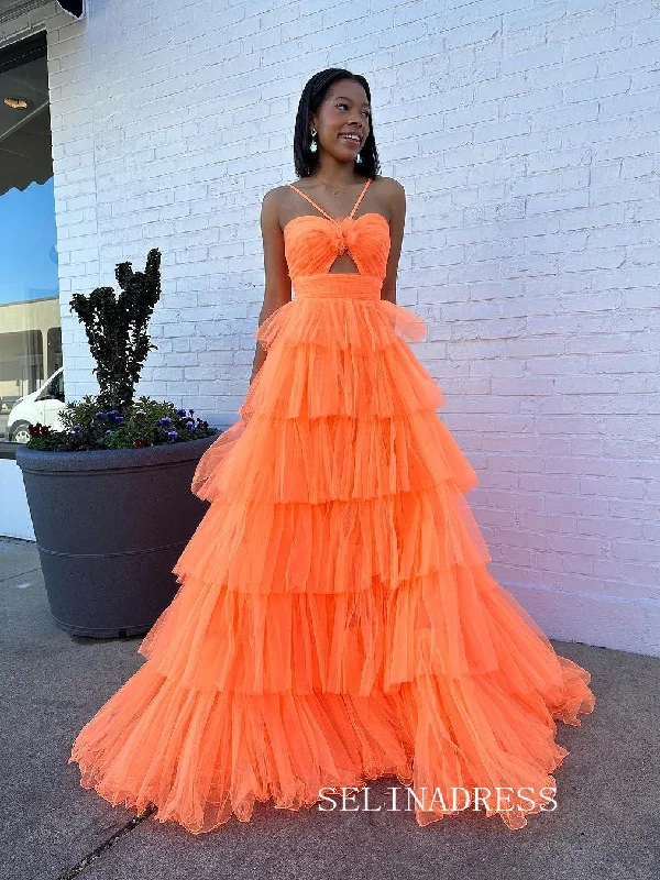 A-line Ball Gown Straps Ruffles Long Prom Dress Evening Gowns lpk912-K