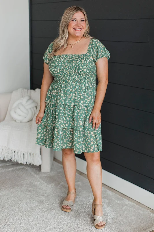 Singing For Love Floral Dress- Jade Green