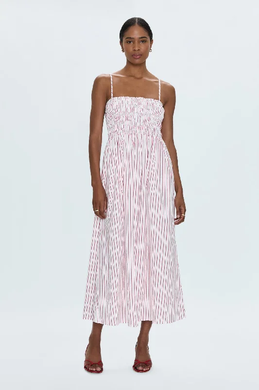 Bianca Shirred Bodice Dress - Ruby Stripe