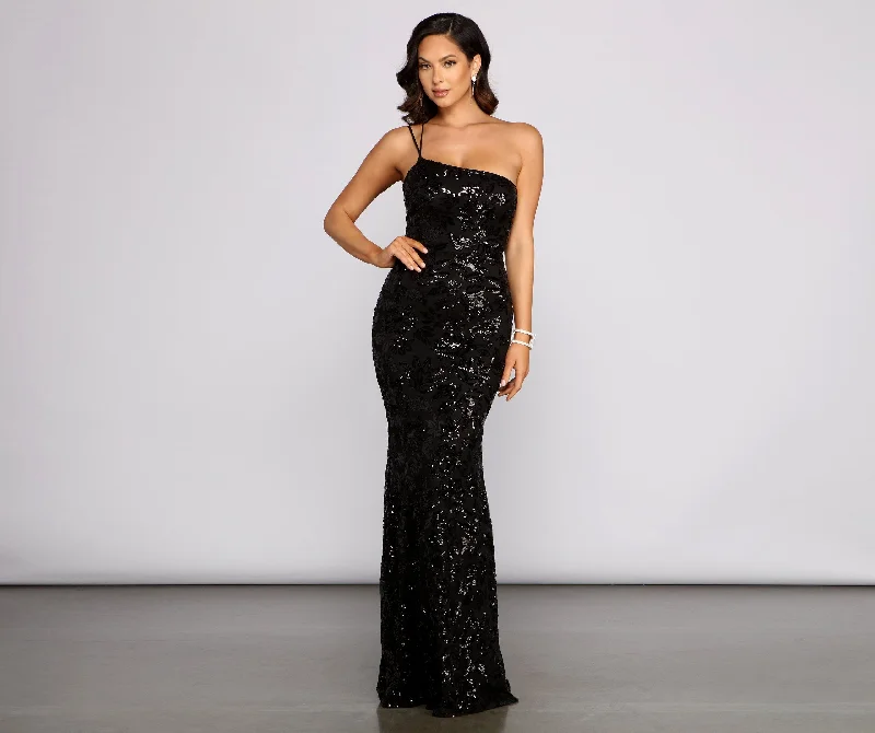 Meredith One-Shoulder Stylish Sequin Formal Dress