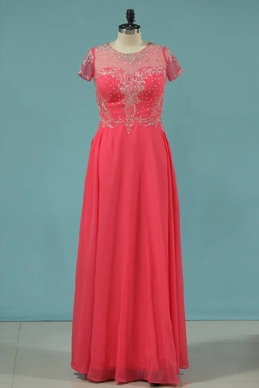 2024 Chiffon Scoop Short Sleeves Evening Dresses A Line PSA9FZYH