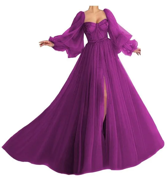 Puffy Sleeve Prom Dress Sweetheart Tulle Ball Gown A Line Princess Wedding Formal Evening Gowns with Split cg24950 Puffy Sleeve Prom Dress Sweetheart Tulle Ball Gown A Line Princess Wedding Formal Evening Gowns with Split cg24950