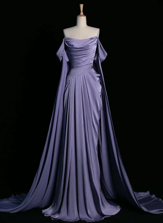 Elegant Purple Satin Prom Dress, Draped Bodice Formal Evening Dress      cg25105