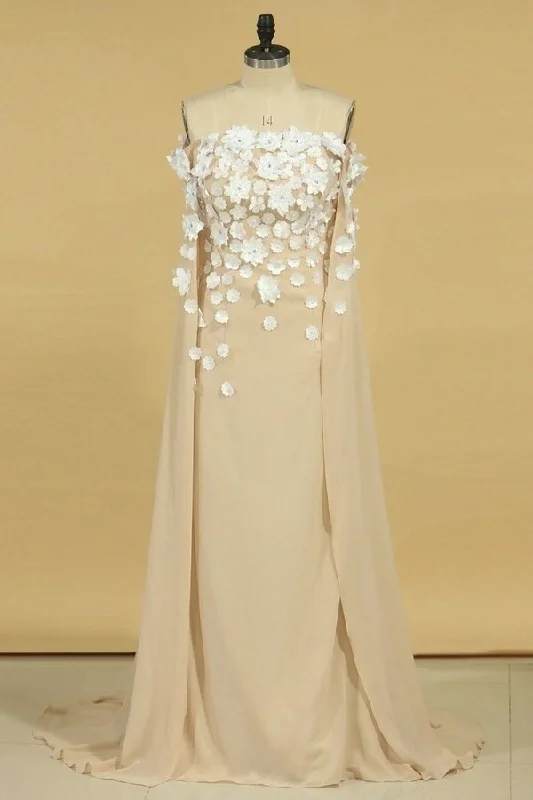 2024 Chiffon Strapless Evening Dresses With Handmade PMG8CP6S